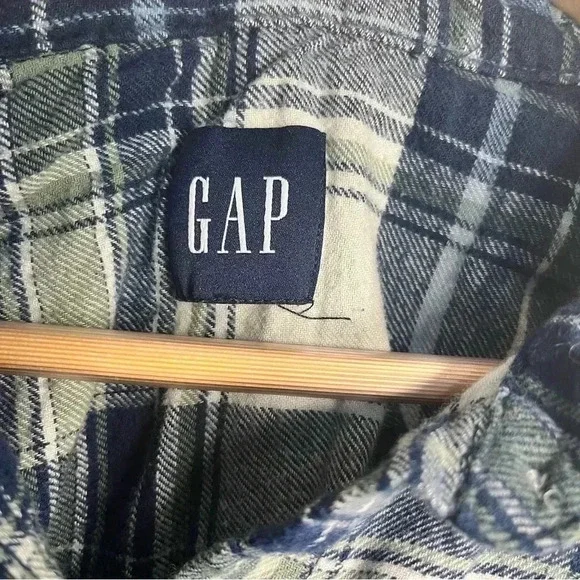 Vintage Gap Flannel Shirt Long Sleeve Button Down Pocket Blue & Green Plaid L - Picture 3 of 7